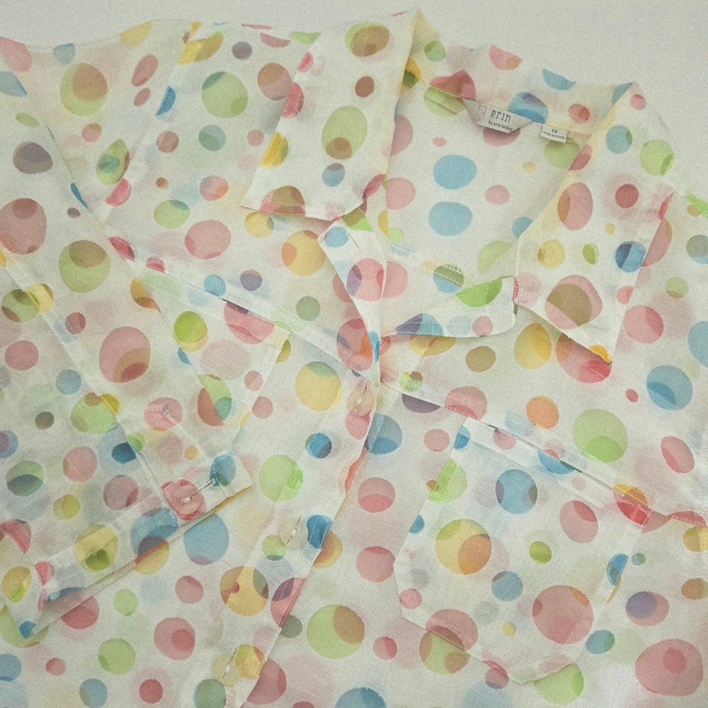 Erin by Erin London Button‎ Down Multicolor Polka Dot Burnout Womens 1X